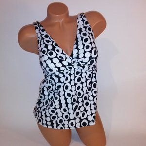 Slim Shaper Swim Tankini Top Size 10 Black White Geo Circles Lightly Lined Wirel